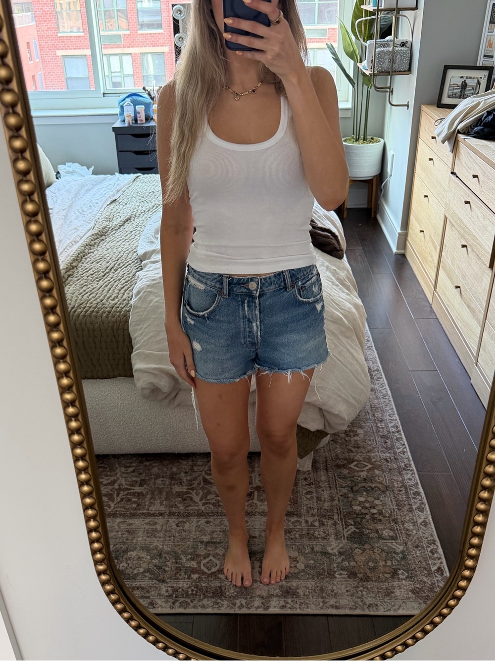 Mid Ride Distressed Jean Shorts